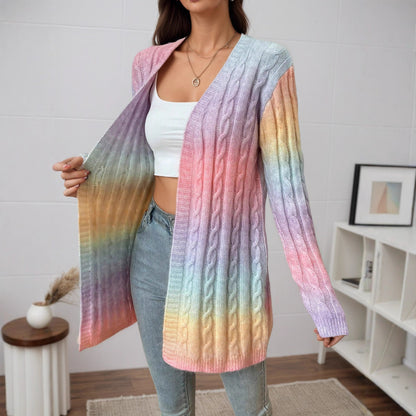 Veloretta™ – Gilet Long Tricoté à Motif Dégradé
