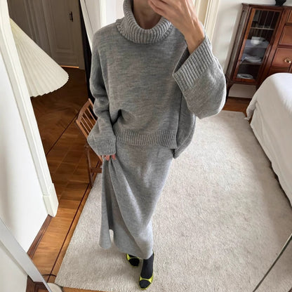 Veloretta™ – Ensemble 2 Pièces Pull Col Roulé & Jupe Tricotée