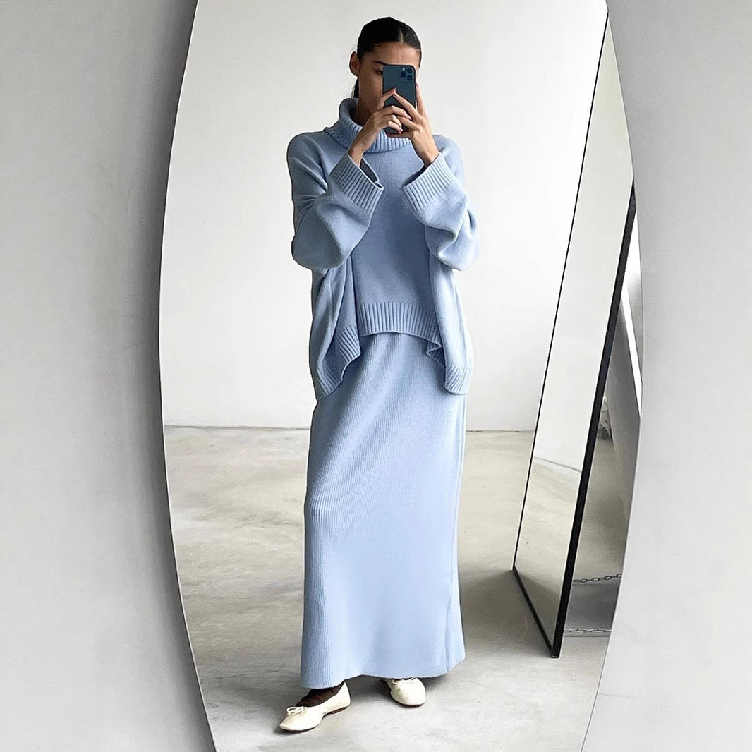Veloretta™ – Ensemble 2 Pièces Pull Col Roulé & Jupe Tricotée