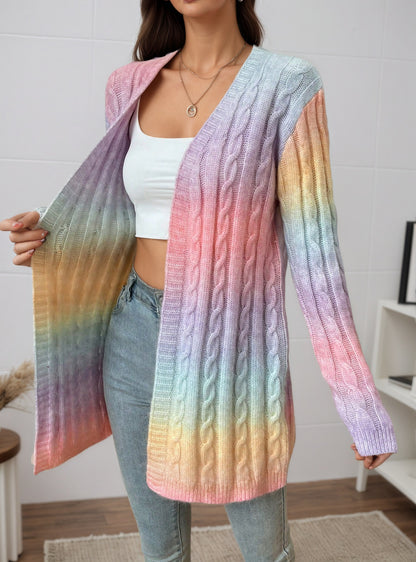 Veloretta™ – Gilet Long Tricoté à Motif Dégradé