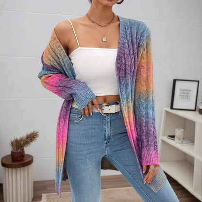 Veloretta™ – Gilet Long Tricoté à Motif Dégradé