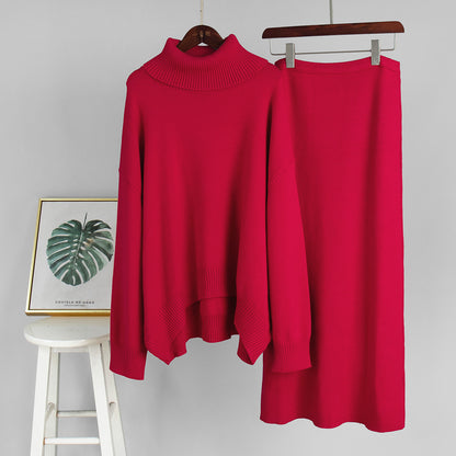 Veloretta™ – Ensemble 2 Pièces Pull Col Roulé & Jupe Tricotée