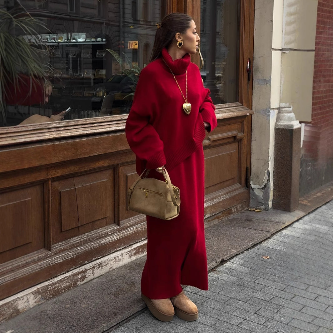 Veloretta™ – Ensemble 2 Pièces Pull Col Roulé & Jupe Tricotée